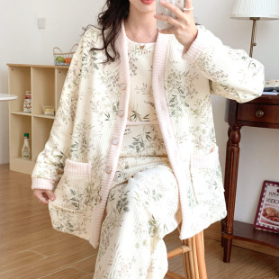 Mustang also pajamas Mustang also autumn and winter air cotton month clothing three-piece set pregnant women pajamas outside single home clothing suit