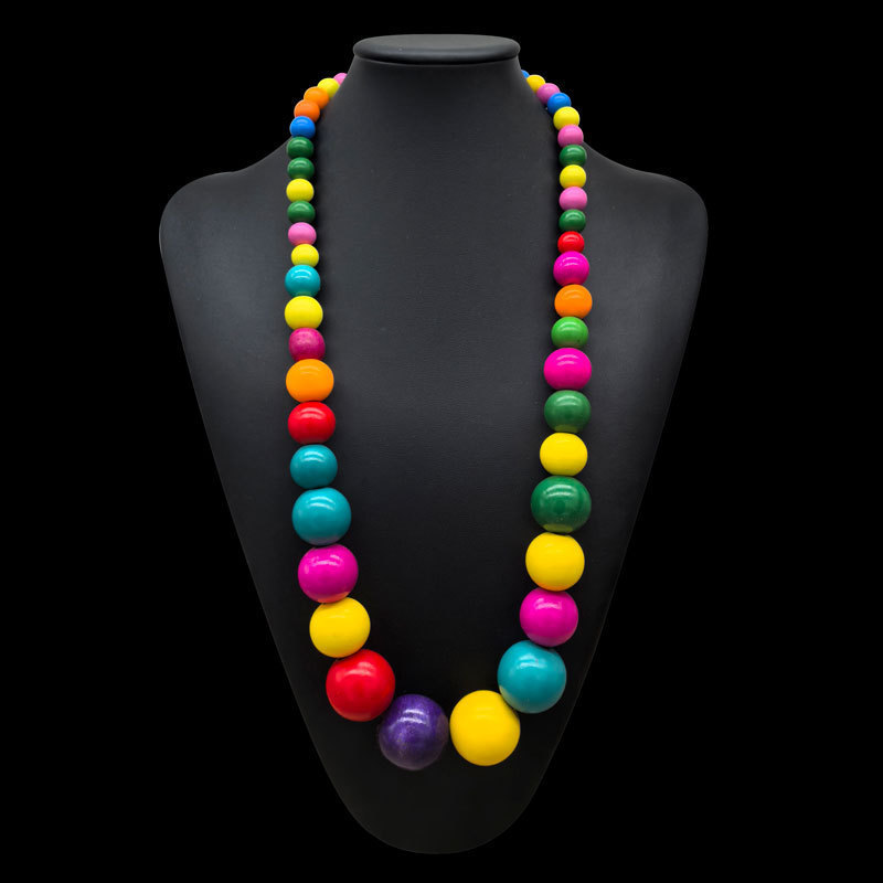 European and American Cross-Border Exaggerated Colorful Large Beaded Rainbow Fashion Wooden Large Round Bead Long Necklace for Women African Sweater Chain European and American Cross-Border Exaggerated Colorful Large Beaded Rainbow Fashion Wooden Large Round Bead Long Necklace for Women African Sweater Chain