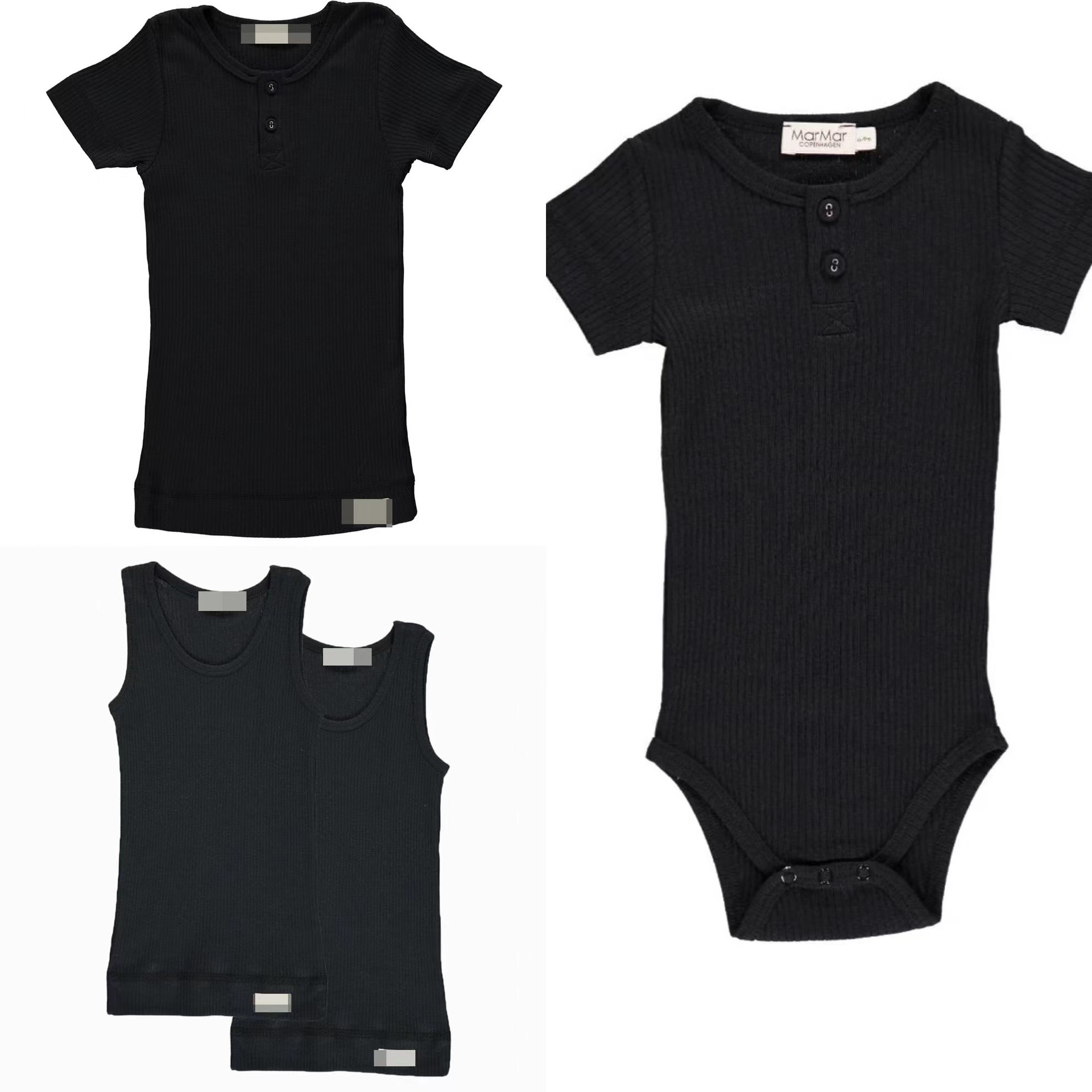 ins風莫代爾棉嬰兒包屁衣寶寶夏季親子短袖上衣黑色MAR同款