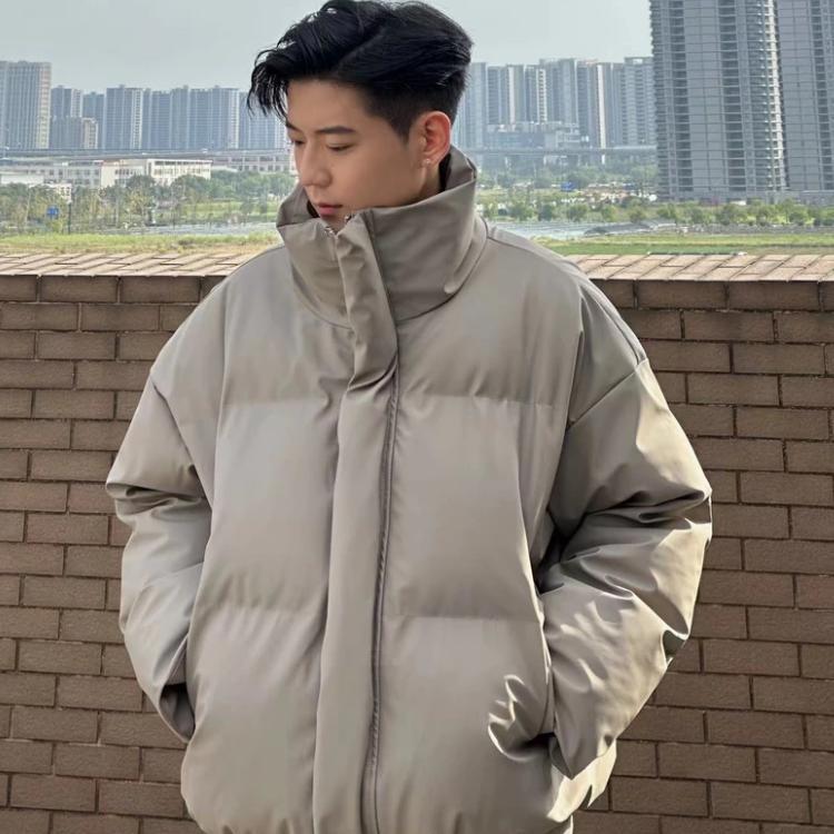 수직 칼라 두꺼운 빵 코트 남자의 겨울 짧은 간단한 느슨한 캐주얼 가죽 면 패딩 코트 패셔너블 올 매치 코튼 패딩 코트