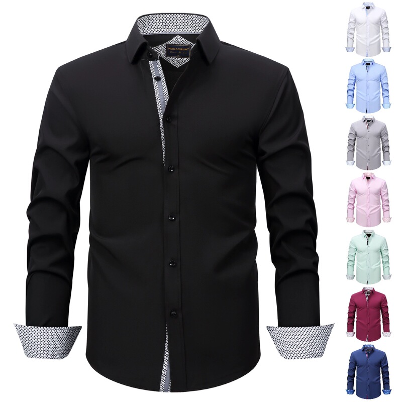 Chuanlu Cross-Border Men's Long-Sleeved Elastic Non-Ironing Color-Blocked Plaid Business Formal Shirt Men's Amazon Men's Clothing Chuanlu Cross-Border Men's Long-Sleeved Elastic Non-Ironing Color-Blocked Plaid Business Formal Shirt Men's Amazon Men's Clothing