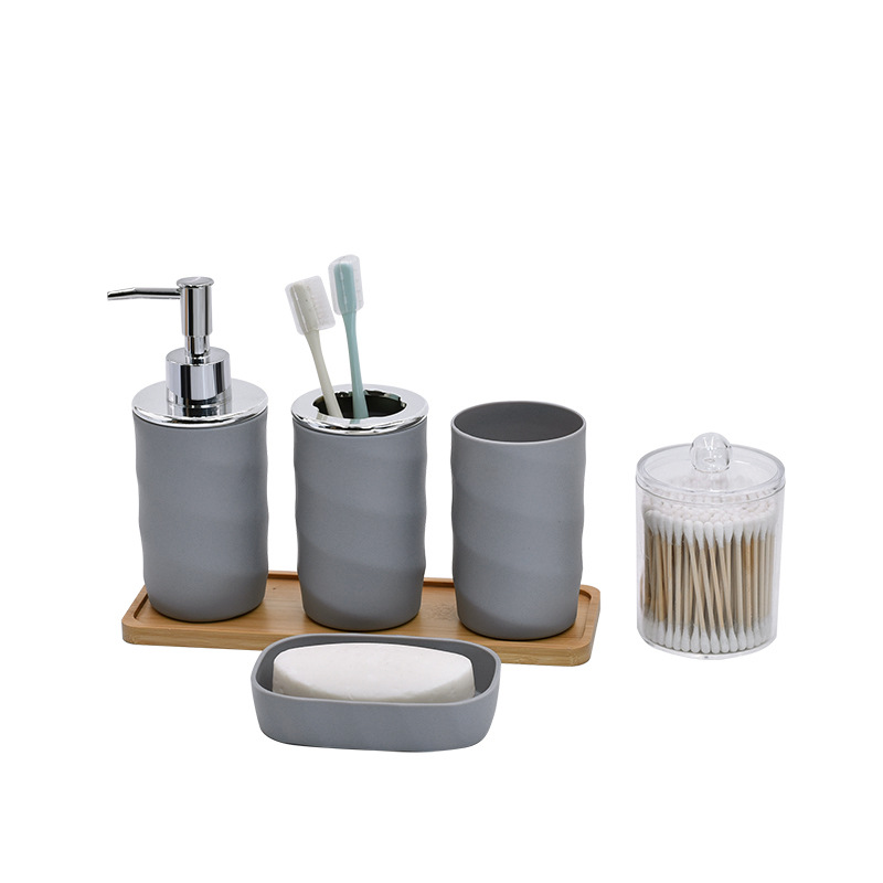 Kit de baño de productos de bambú set de cepillo de inodoro baño lavabo jar jar de jabón rack de cepillo de dientes artículos de baño
