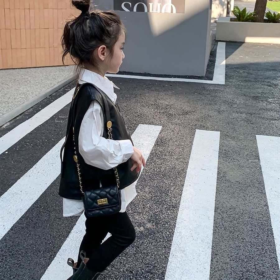 女童2025秋季新款套装女宝宝洋气皮衣马甲衬衫两件套儿童个性上衣