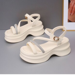 Thick-soled small western style Roman sandals women's 2025 summer new rhinestone heightening fairy style high heel sandals