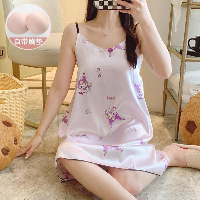 2024 pijama de verano cinta de simulación cojín de pecho delgado de dibujos animados sexy vestido de pijama de ropa de casa de mujer vestido unificado