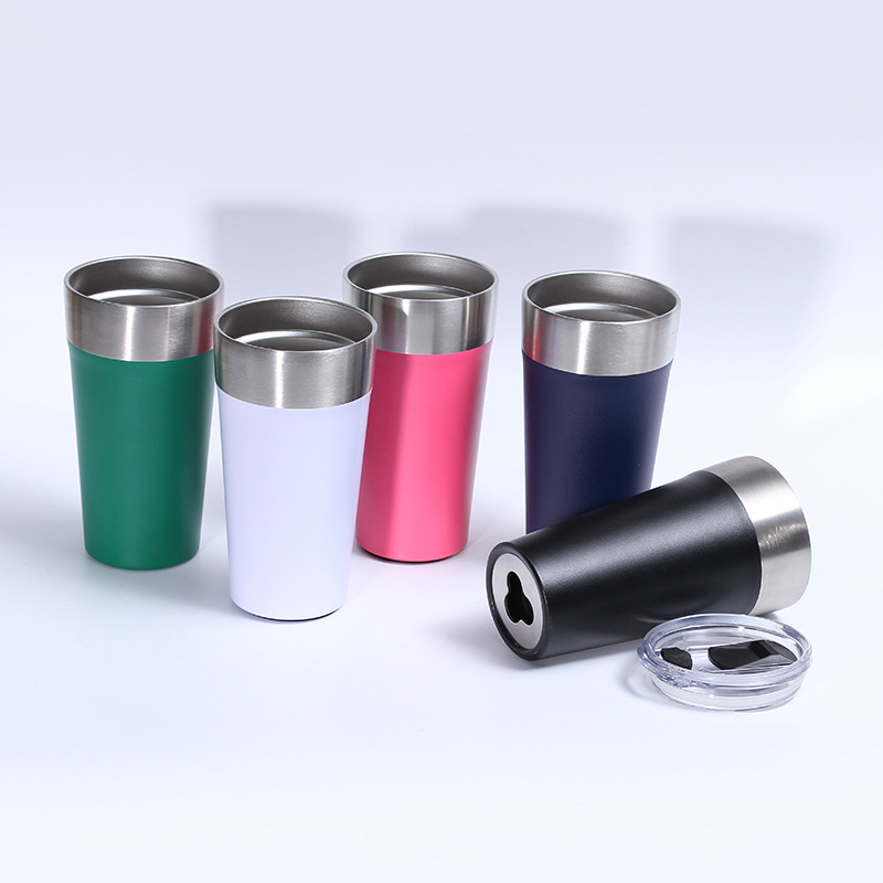 Nuevo 20oz taza de café de acero inoxidable cubierta transparente bebida directa taza de coche portátil de doble capa de vacío taza de café del coche