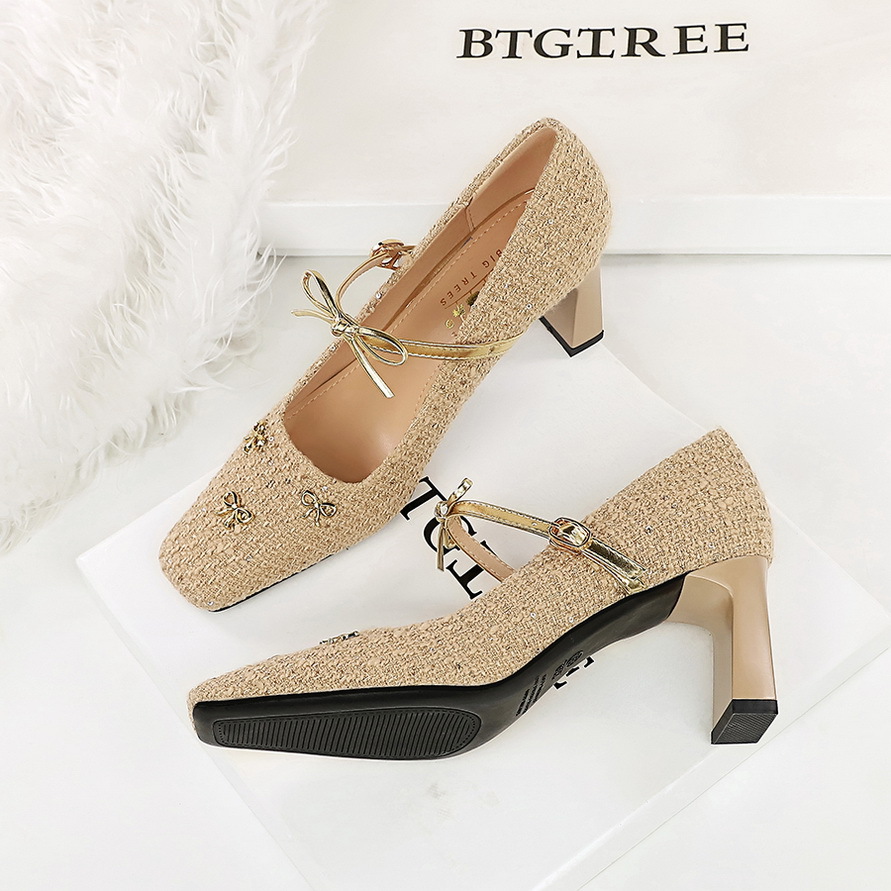 French Style Woven Women's Stiletto Pumps With Bowknot And Strap_voghion.com