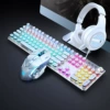 Wired white blue axis mixed light punk [knob version]+wired mouse+wired headphones
