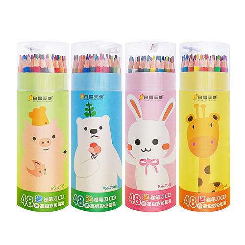 Colored lead hexagonal rod 12 colors 24 cartoon colored pencils with sharpener cover 1688 night market stall goods hot sale