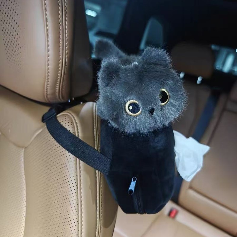 Little Black Cat Car Tissue Box Car Tissue Holder Hanging Bag Seat Back Hanging Car Tissue Box Car Interior Decoration for Women