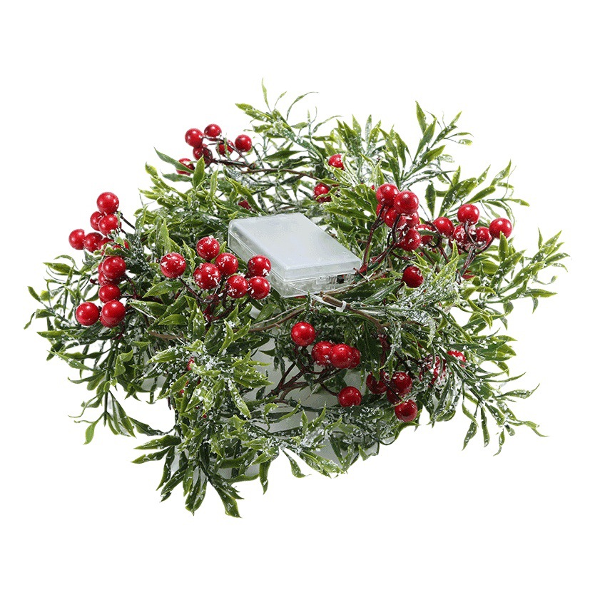 2021 Nuevo LED Navidad rojo fruta luz cadena aguja de pino decorativo alambre de cobre luz ventana decoración vacaciones luz de color