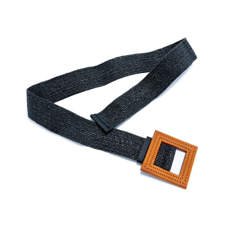Beach straw woven elastic waist belt