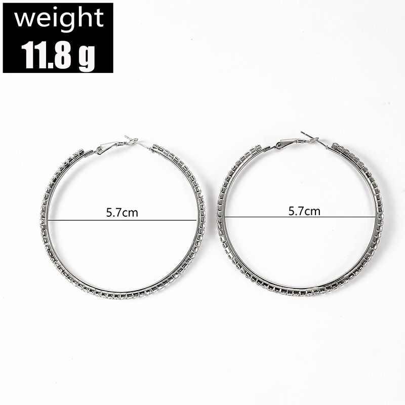 Exaggerated Full Diamond Geometric Circle Earrings display picture 6