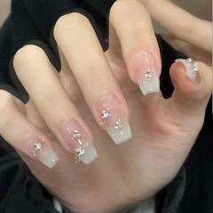 純手工穿戴甲高級感新娘甲暈染精緻假指甲裸色顯白漸變美甲穿戴甲