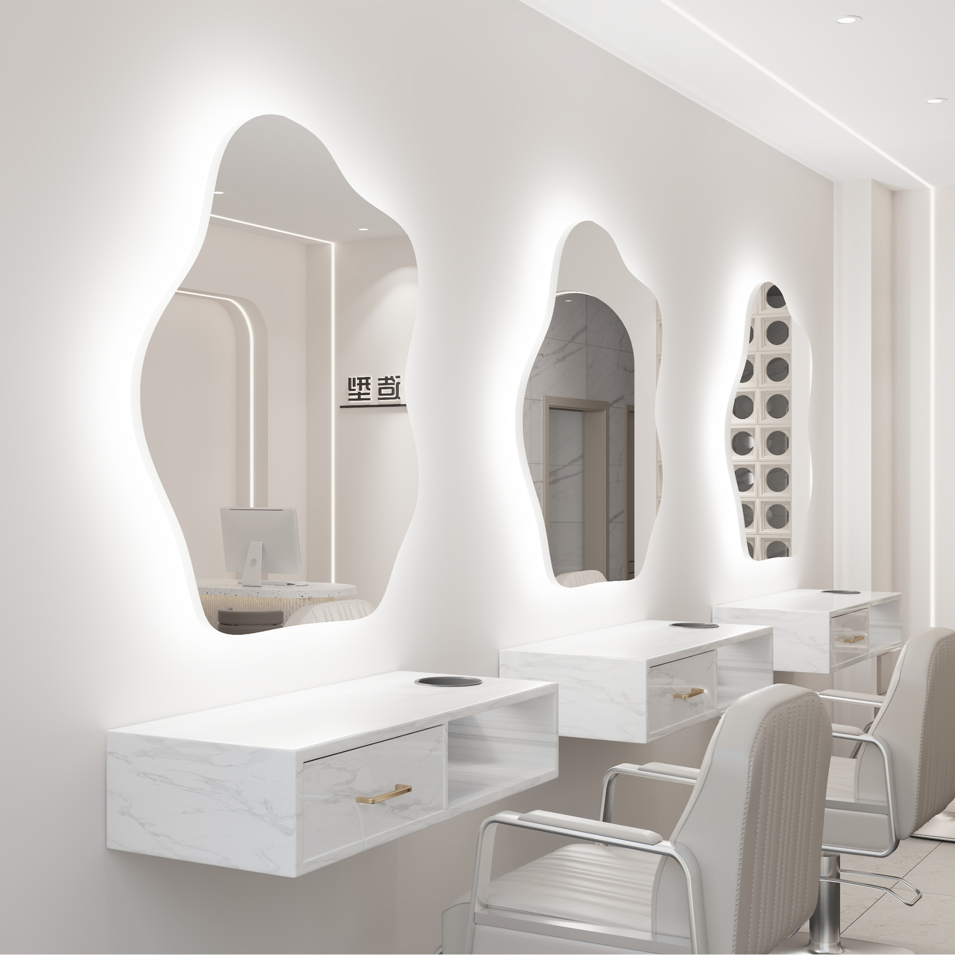 Nueva peluquería belleza con espejo de lámpara, peluquería integrada, área especial de teñido en caliente, tienda de moda de celebridades de Internet, gabinete de espejo de pared al por mayor
