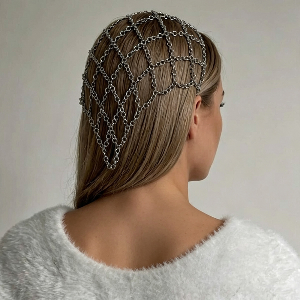 Cross-Border New Mesh Hair Chain Women's Metal Retro Niche Design Hollow Headwear Fashion Stage Catwalk Accessories