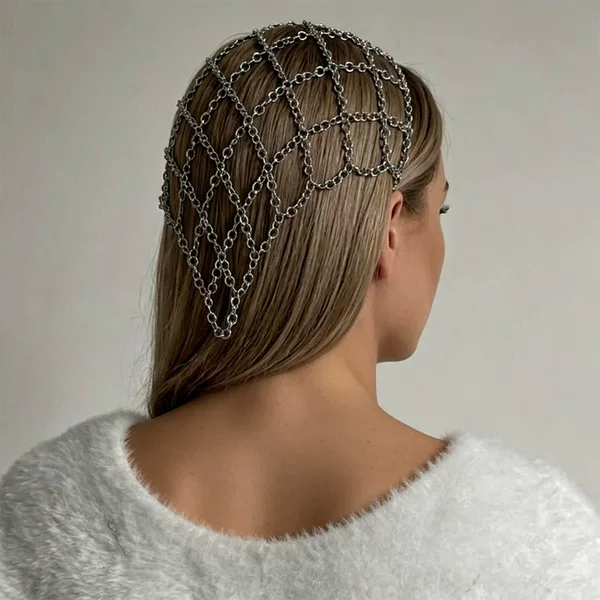 Cross-Border New Mesh Hair Chain Women's Metal Retro Niche Design Hollow Headwear Fashion Stage Catwalk Accessories