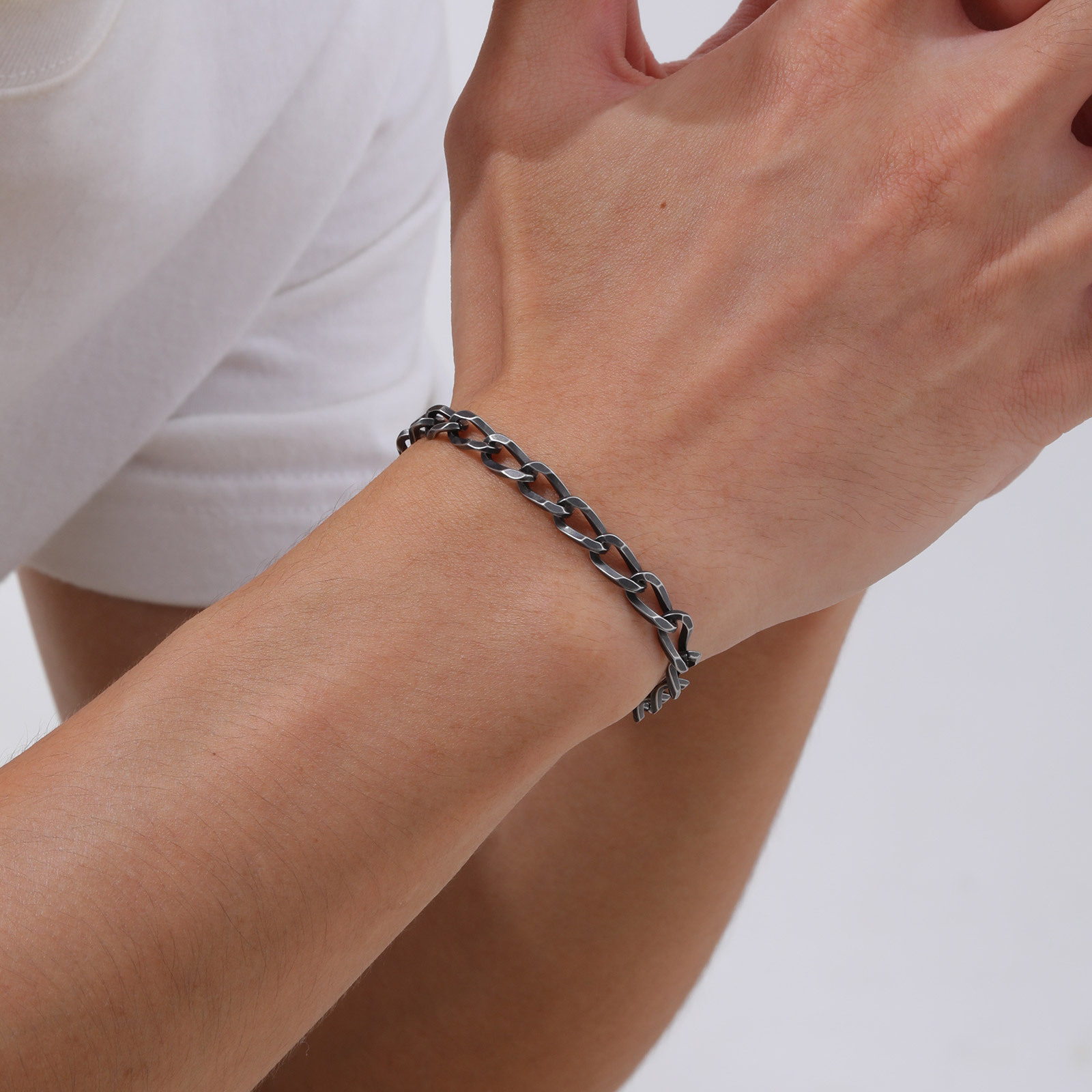 22g Weight Chain Bracelet Classification 201 Stainless Steel Chain Material figaro chain Chain Type 1 Piece Quantity Holiday, Daily Occasion 201 Stainless Steel Material Solid Color Pattern All Seasons Season Men's Gender Hip-Hop, Vintage Style Style Hip-Hop Vintage Style Solid Color 201 Stainless Steel Men's Chain Bracelet Men's Chain Bracelets 9