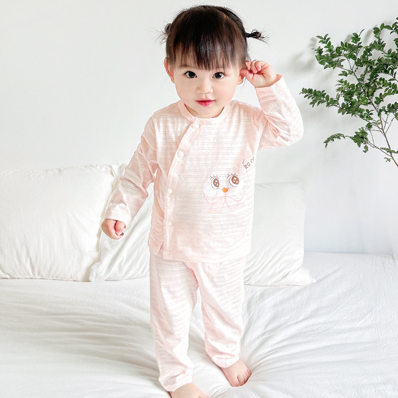 Traje de verano para bebés, algodón para niños, mangas largas, estilos delgados, niños y niñas, pijamas con aire acondicionado para niños pequeños, ropa de verano para bebés