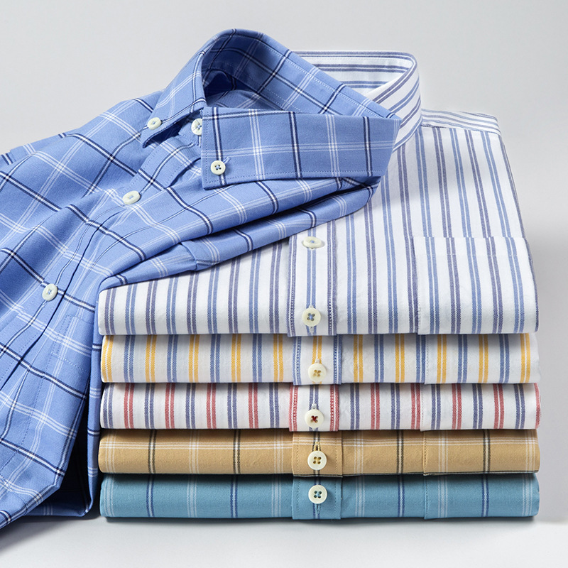 Cotton Long Sleeve Shirt Men's Cotton Oxford Shirt Striped Plaid Shirt Quality Cotton Color Updated