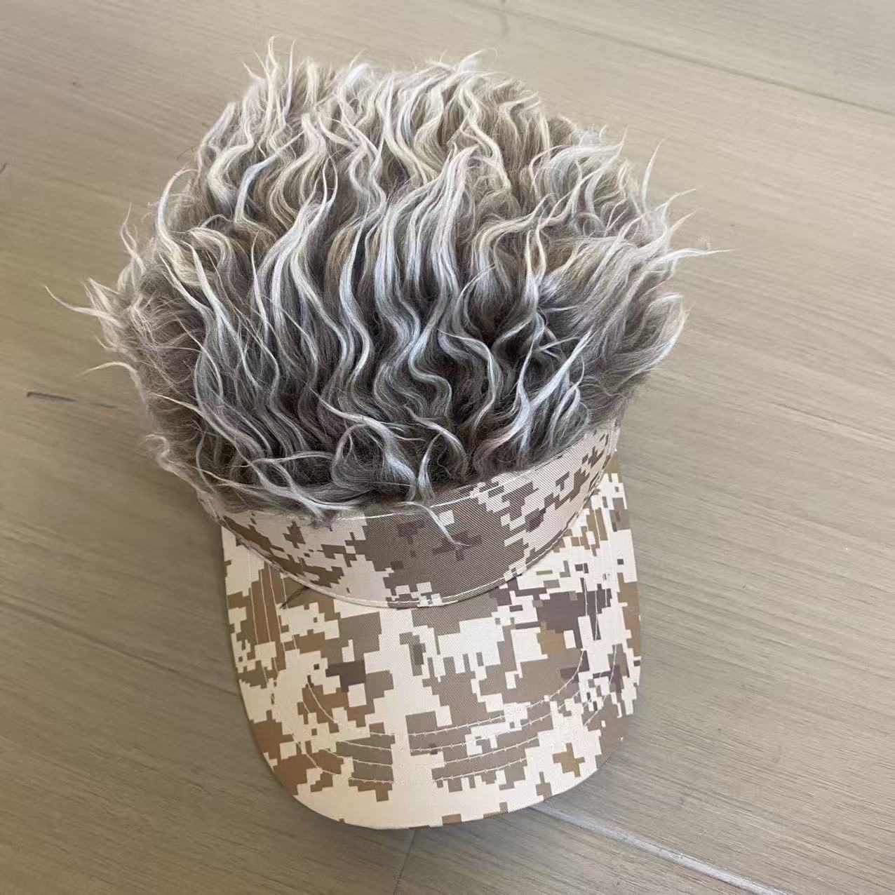 Hip-hop Baseball Cap With Synthetic Wig, Digital Camouflage Pattern_voghion.com