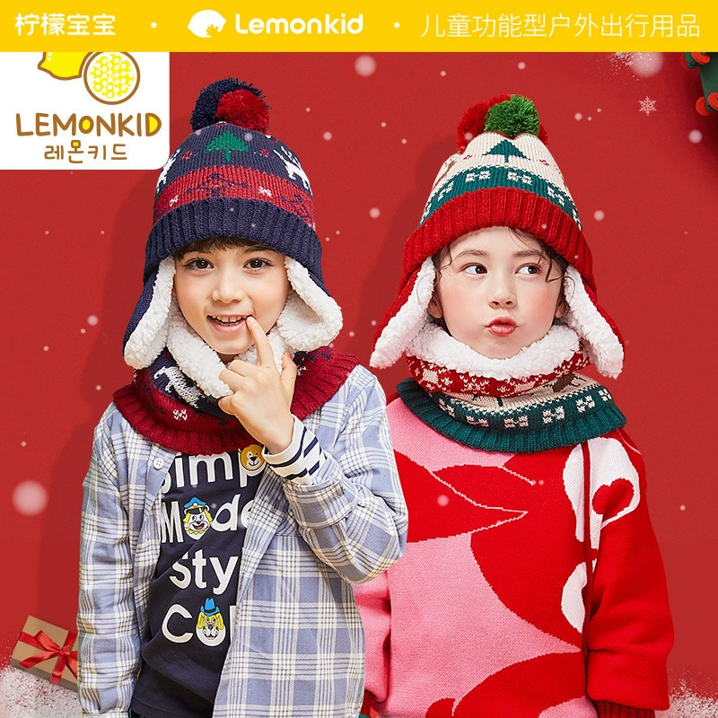 Лимонная детская шапка, зимняя Рождественская Снежинка, защита ушей, Детская шерстяная теплая вязаная шапка, протечка оптом