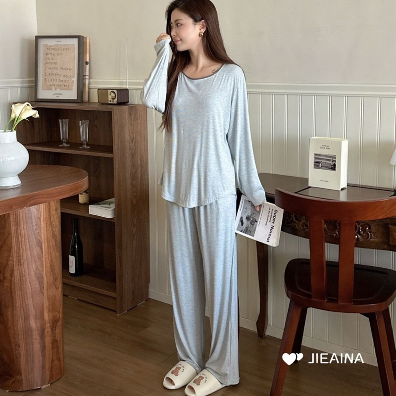 JIEAINA®云彩棉治愈系懒人装秋季莫代尔长袖长裤简约休闲圆领套|undefined
