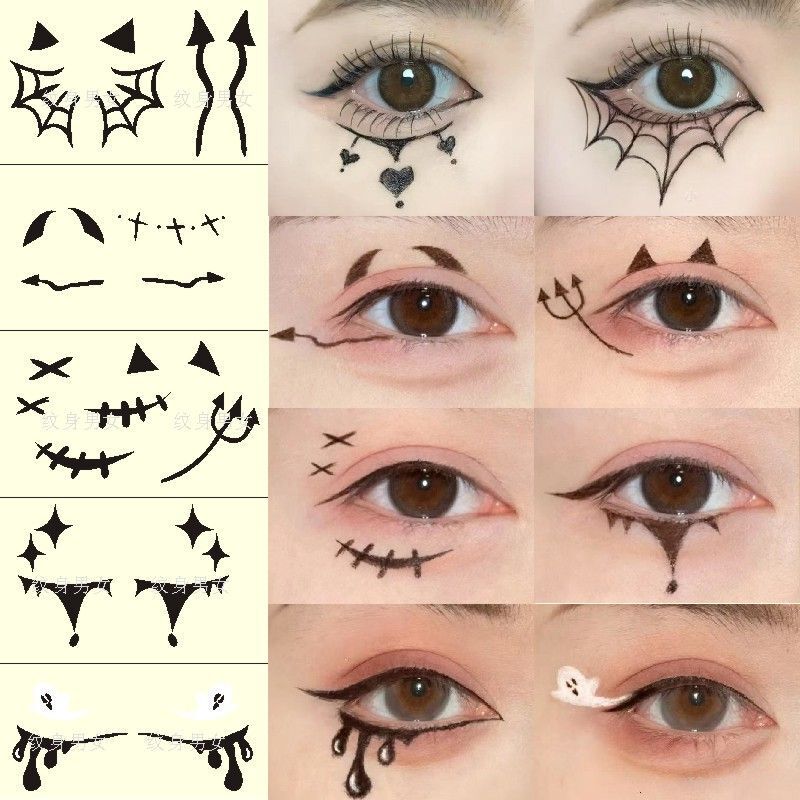 Halloween Little Devil Eye Makeup Tattoo Stickers Kidsren's Cartoon Makeup Face Cute Pumpkin Ghost Skull