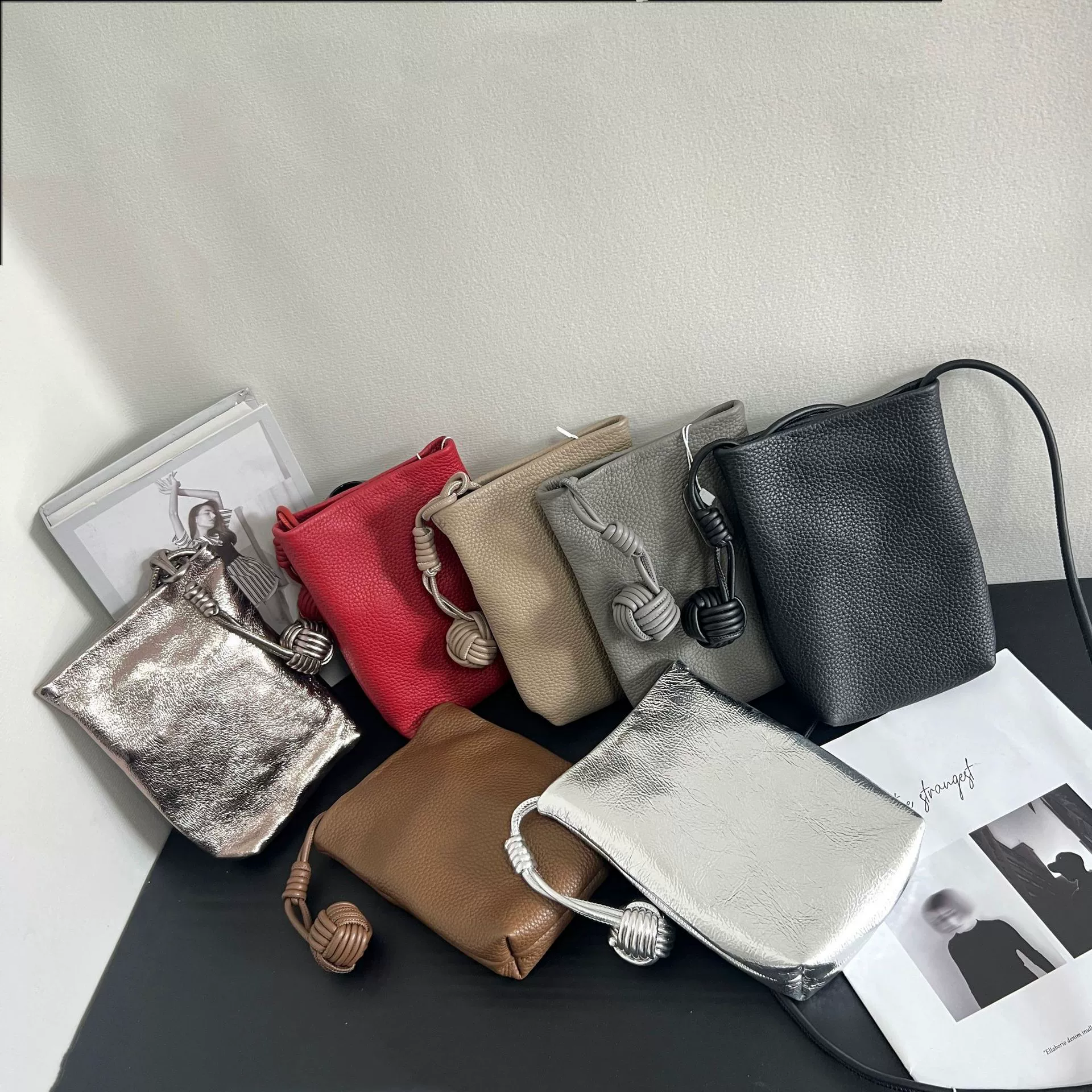 Leather small capacious one-shoulder bag, genuine leather, cowhide, Korean style