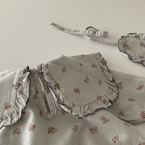 Korean version of ins spring and autumn new floral doll collar long-sleeved harem baby cotton cute trendy climbing clothes with hair hoops
