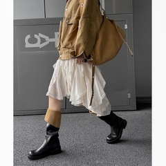 女靴女鞋小众轻奢2025秋冬手工复古外贸跨境简约两穿翻领口骑士靴