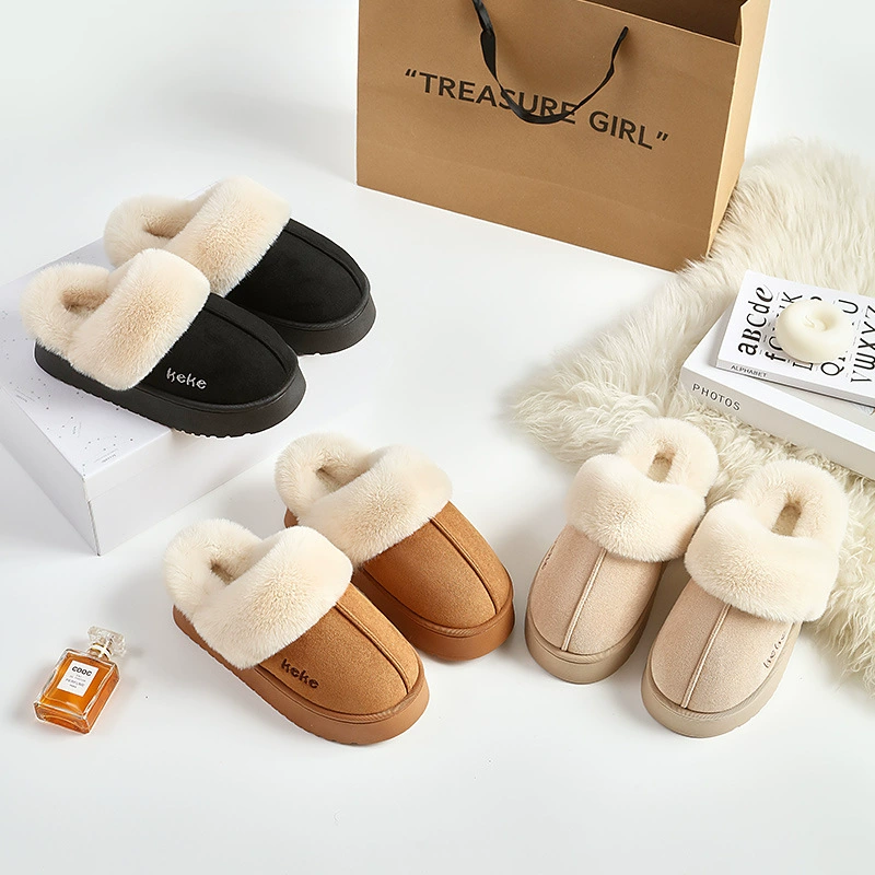 Keke зимний бархат толстый хлопок тапочки женские противоскользящие теплые домашние тапочки зимой