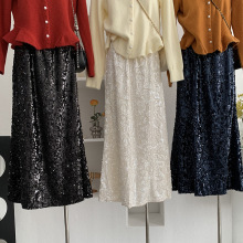 欧玛莱 闪闪亮片包臀裙半身裙女松紧高腰中长款气质长裙实拍 5397