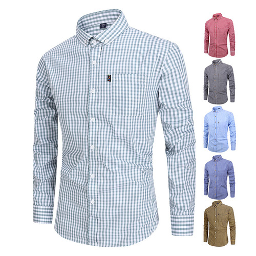 Men's Autumn/Winter Collared Shirt with Breathable Cotton Long Sleeve Checkered Top for Men Leisure Formal Sweatshirt and Outerwear