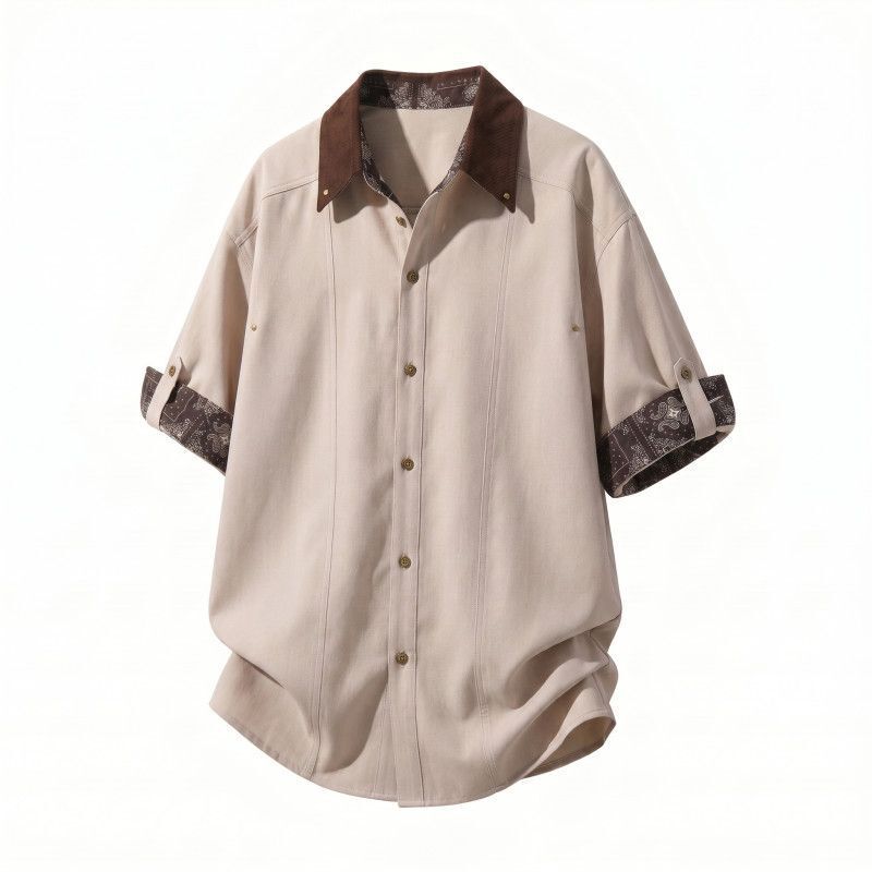 2026 Summer New Men's Short-Sleeve Fashion Shirt, Trendy Light Luxury Versatile Design Casual Patchwork Shirt, Trendy Men's Clothing
