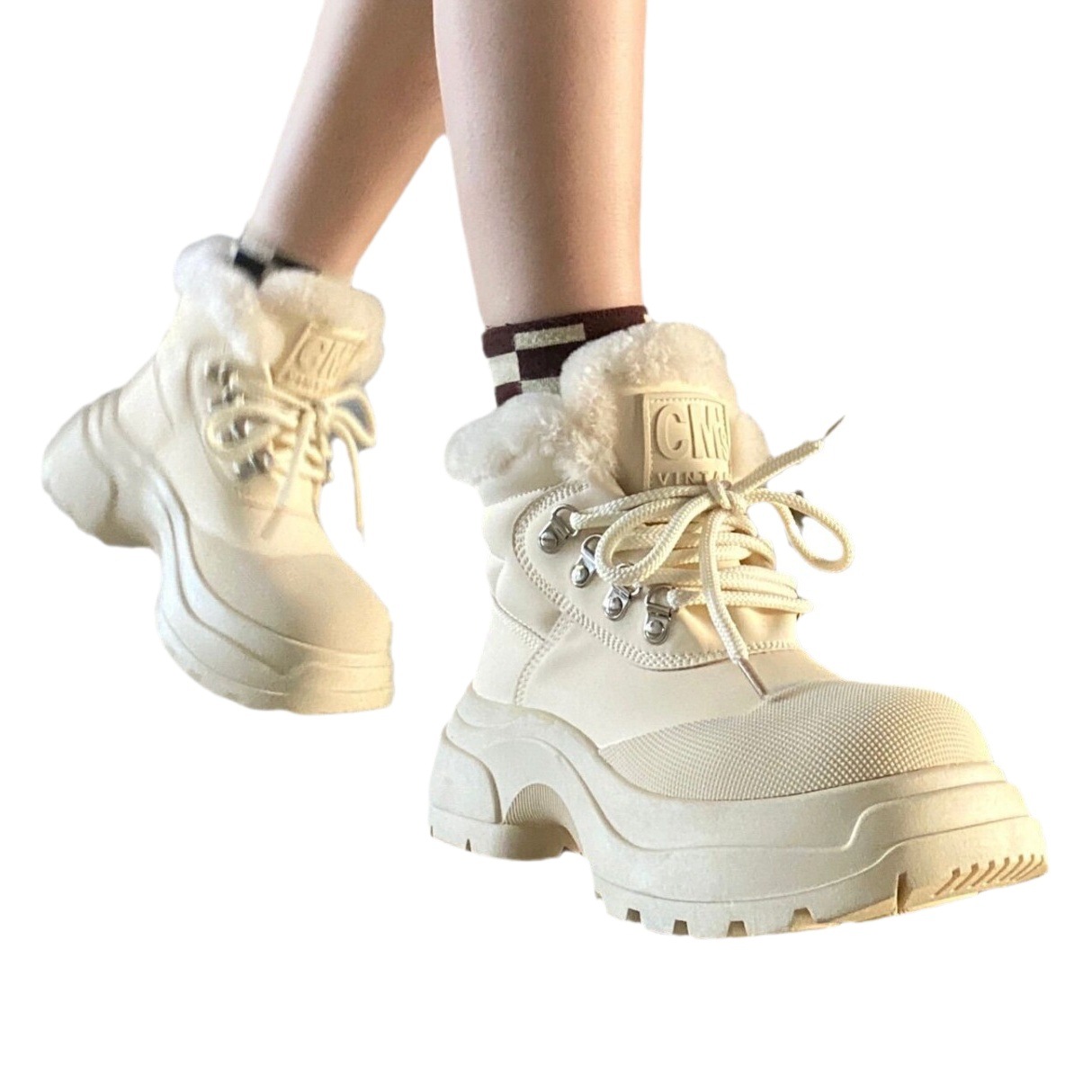 Botas de nieve de suela gruesa para mujer 2023 nuevas botas Martin cálidas forradas de lana de invierno Botas pequeñas para mujer antideslizantes impermeables zapatos acolchados de algodón