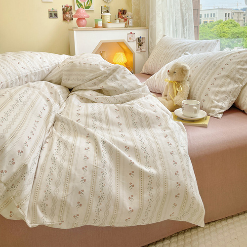 Ins style small fresh floral pure cotton four-piece set printed cotton four-season quilt cover bed sheet three-piece set bed sheet 4