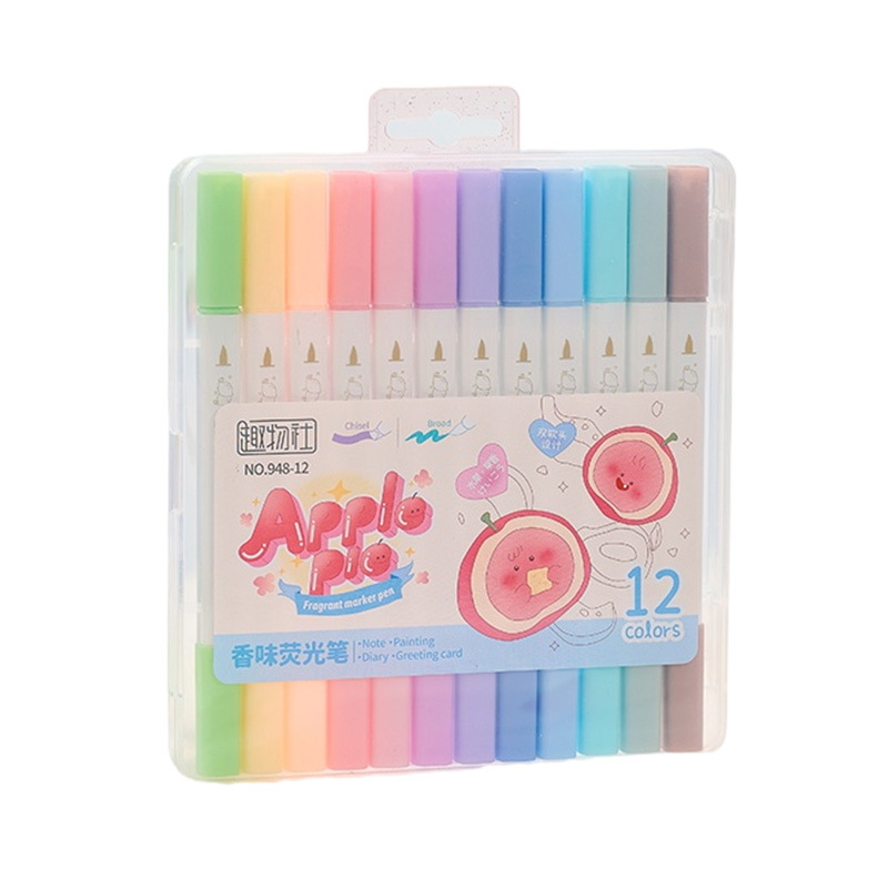 Resaltador de fragancia de frutas de doble cabeza, pincel de pintura especial para estudiantes clave, marcador fluorescente de fragancia de frutas