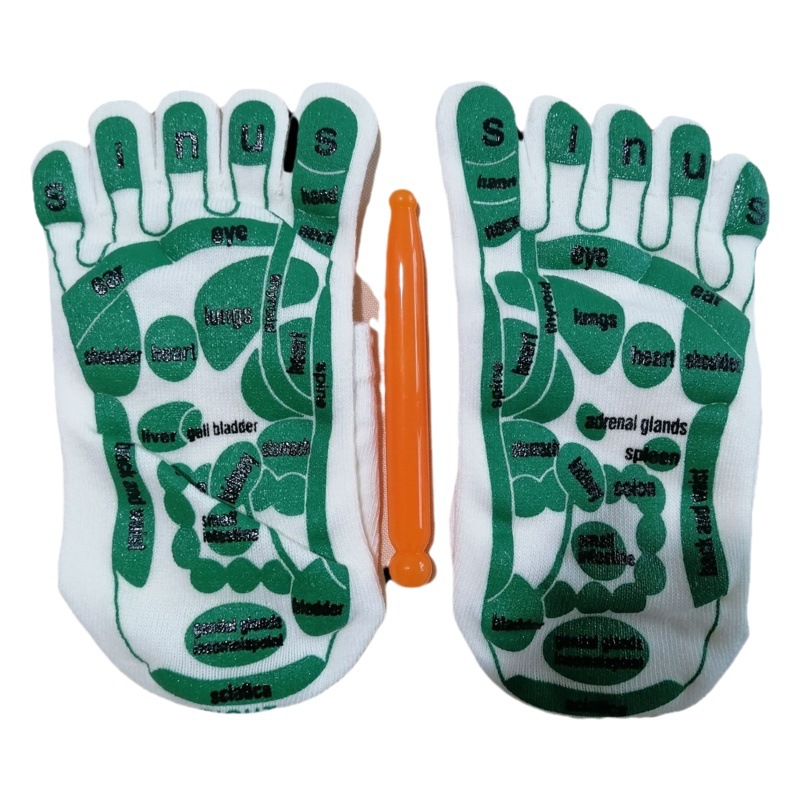 Fabricante inglés de cinco dedos calcetines de cinco dedos punto de acupuntura calcetines de masaje Diagrama de punto de acupuntura calcetines algodón blanco negro Comercio exterior transfronterizo comercio electrónico