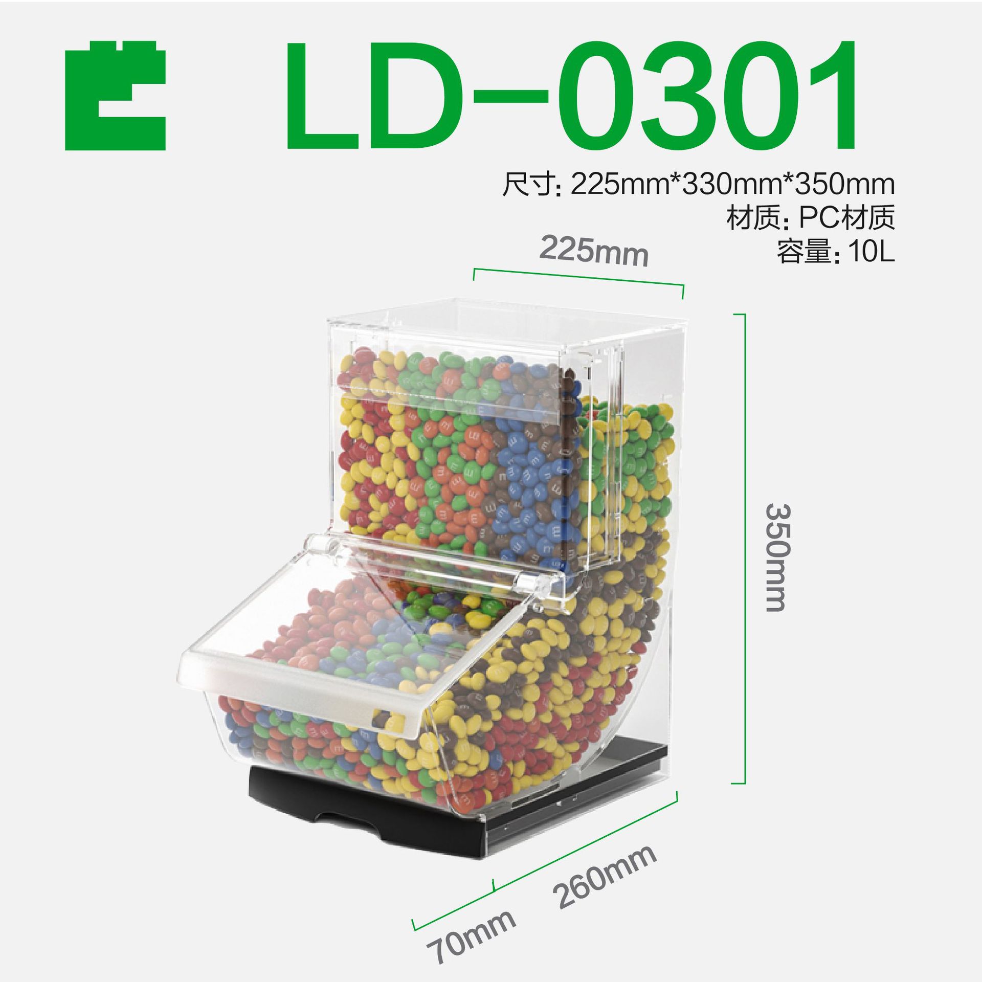 Caja de alimentos de gran capacidad comercial de sellado de plástico exhibición transparente con base caja de almacenamiento de plástico material PC