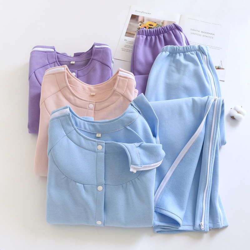 Women's Autumn and Winter Thickeneded Warm Brushed Nursing Clothes for Bedridden Paralyzed Patients, Easy to Put on and Take Off, Large Size Physiotherapy Clothes after Fracture Surgery