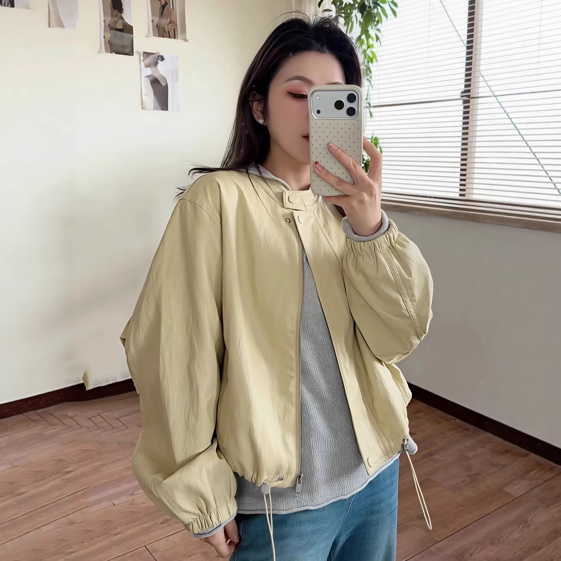 Korean style loose stand collar short jacket for women, new spring style, petite, versatile and youthful jacket top