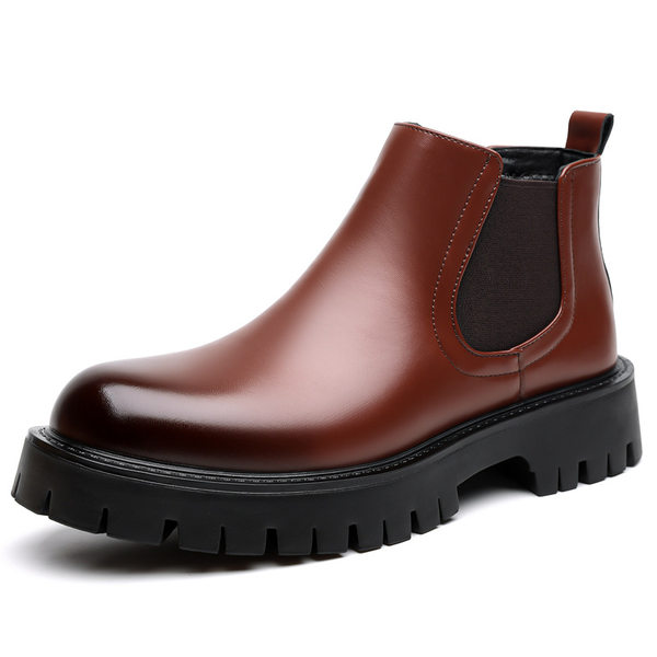 Giày bốt Martin nam cổ cao da lì, kiểu Chelsea, đế thấp 1–3 cm — Da nâu, Da đen
