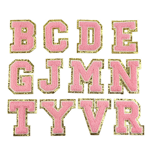 8cm 6.5cm 5.5cm towel embroidered letters A-Z embroidered cloth stickers gold onion pink Greet double layer embroidery stamp