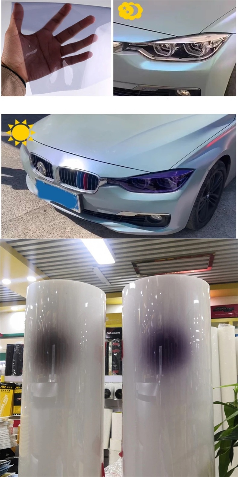 Car Imported Tpu Light Control Lamp Film Discoloration Headlight Blackening Taillight Discoloration Protective Film White to Purple Repair Scratches