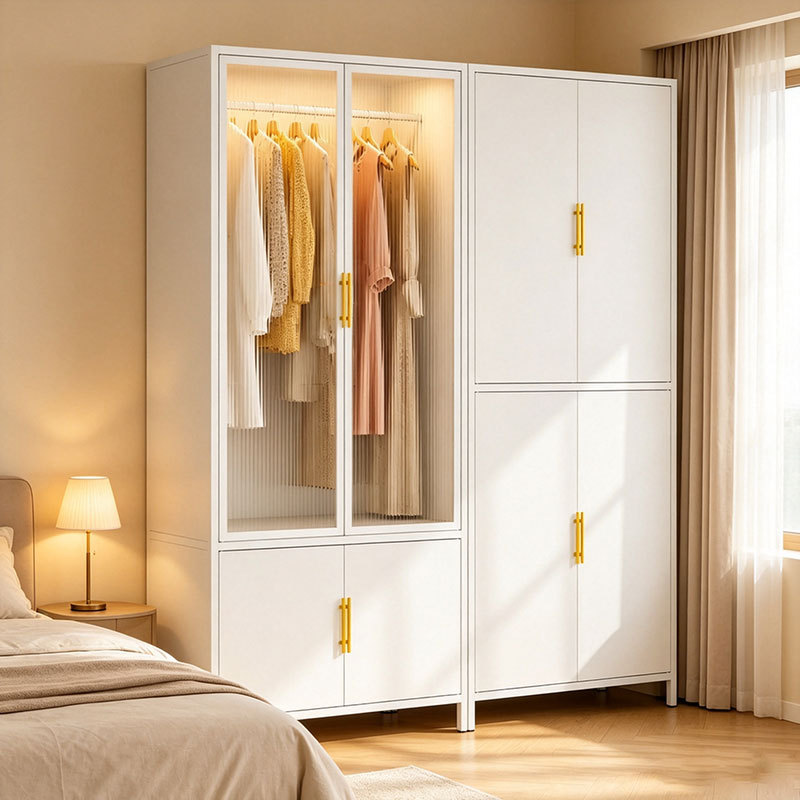 Steel wardrobe for home use in bedrooms, rental properties, dustproof metal cabinet, children's wardrobe, small apartment closet, storage cabinet