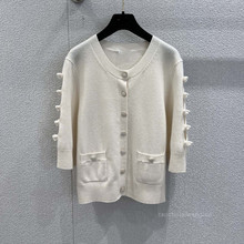 蝴蝶结中袖针织开衫 甜美少女风舒适百搭圆领单排扣上衣 ZW63858