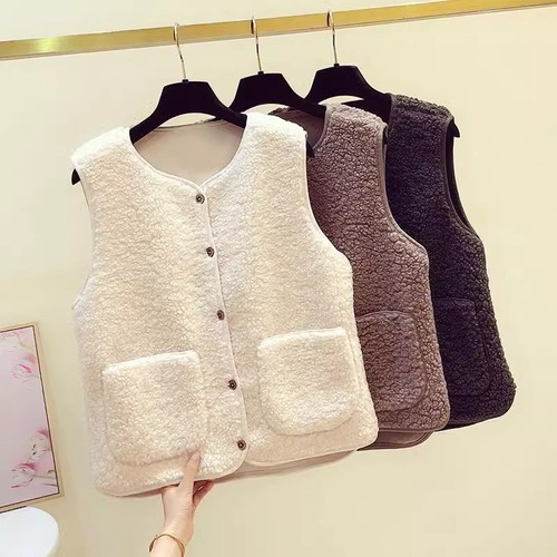 Autumn/Winter New Arrival Loose Casual Versatile Slimming Elegant Short Sleeve Lamb Fur Revival Vest