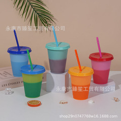 工場直送温度感知冷変色カップ大容量透明ストローカップPP素材のロゴ入りプラスチックウォーターカップ