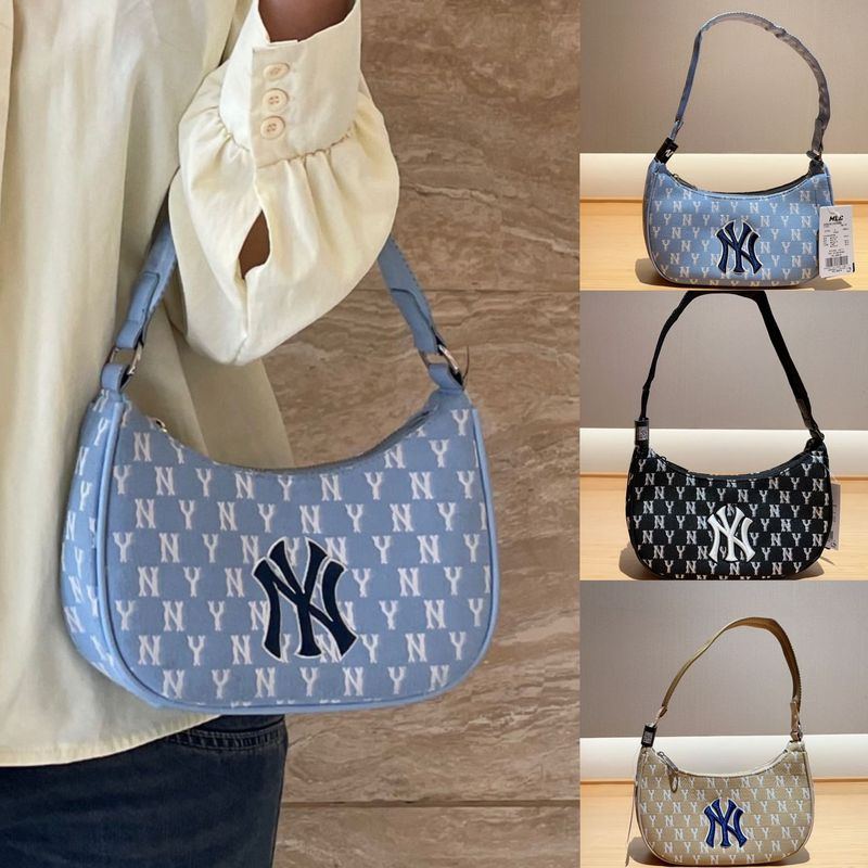 Korean Mlb Jacquard Underarm Bag Letter Print Embroidered Hand-Held Shoulder Bag Ny Fashion Versatile Work Clothing D-Buckle Bag